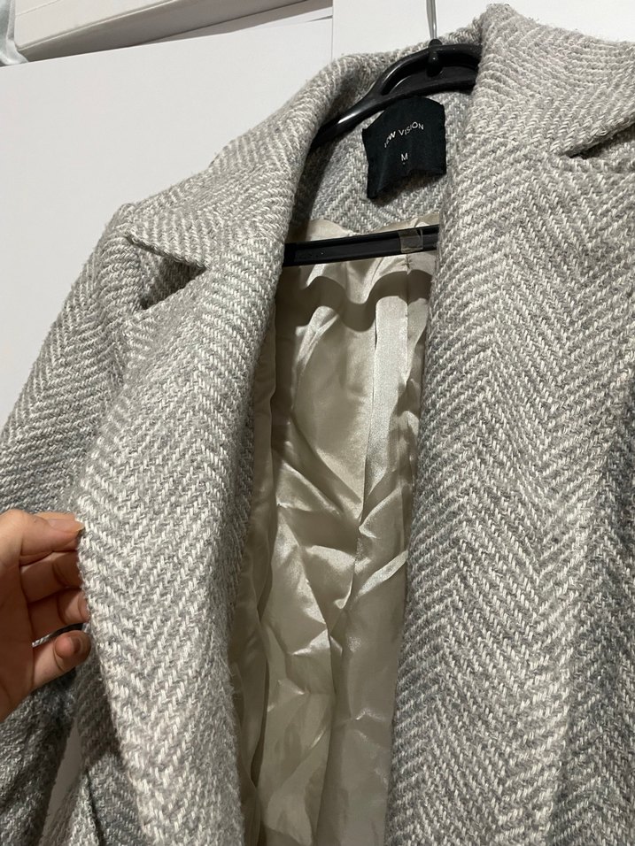 Kemerli Uzun Gri Kaban - Görsel 4