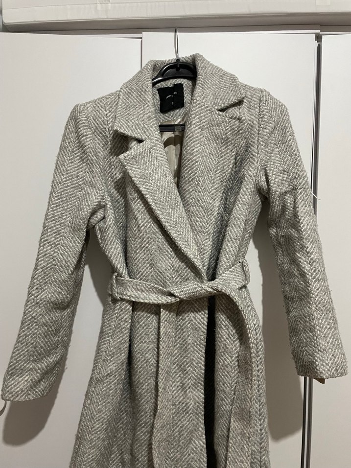 Kemerli Uzun Gri Kaban - Görsel 2