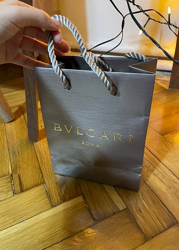 Gri Bvlgari Roma Baskılı Kağıt Çanta - Görsel 2