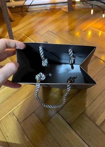 Gri Bvlgari Roma Baskılı Kağıt Çanta - Görsel 4