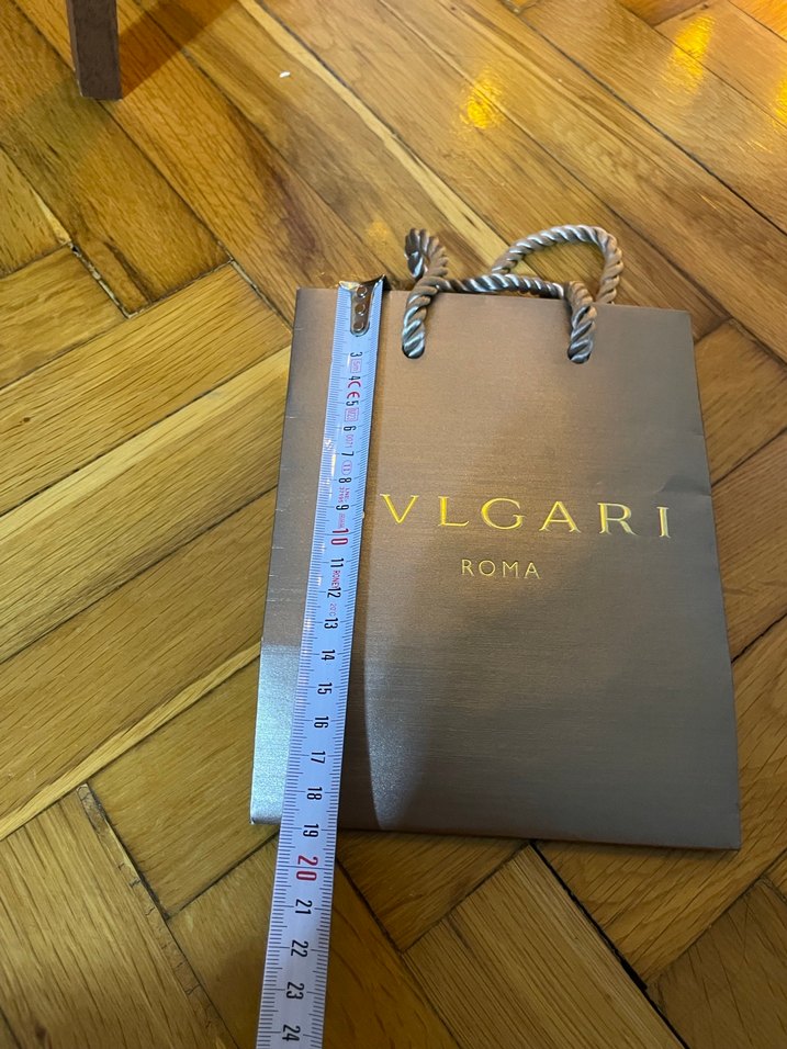 Gri Bvlgari Roma Baskılı Kağıt Çanta - Görsel 5
