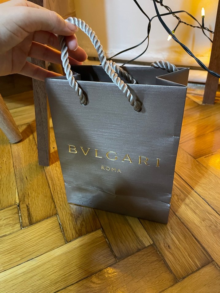 Gri Bvlgari Roma Baskılı Kağıt Çanta - Görsel 2