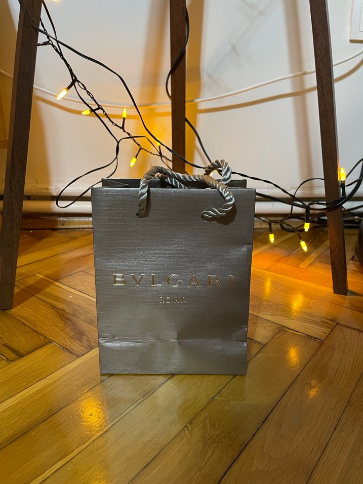 Gri Bvlgari Roma Baskılı Kağıt Çanta - Görsel 3