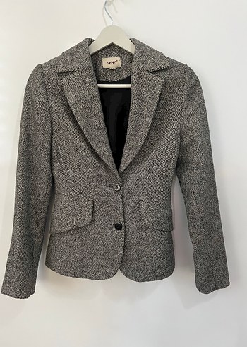 Gri Kadın Düğmeli Midi Blazer Ceket