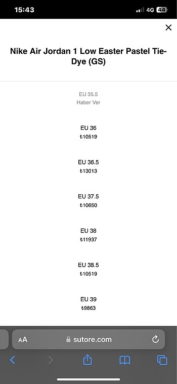 38,5 Beden jordan tie dye