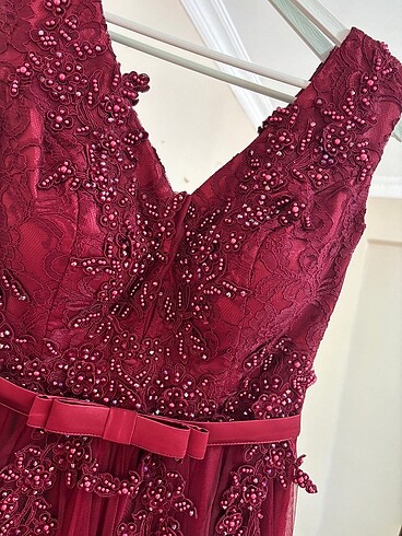 s Beden bordo Renk Abiye elbise