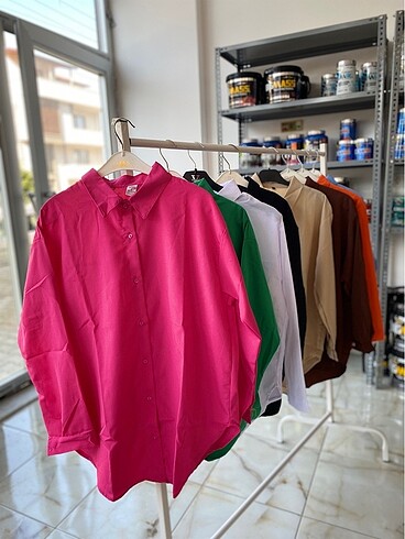 s Beden yeşil Renk Oversize Poplin Gömlek