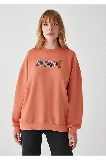 Mavi X Istanbul Oversize Logo Baskılı Turuncu Unisex Sweatshirt