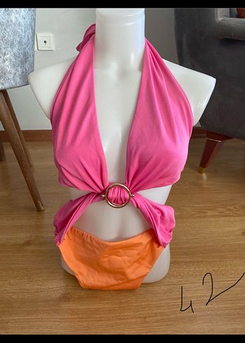 Pembe Drapeli Mini Bağlamalı Mayo