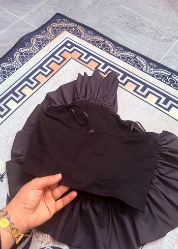 Siyah Mini Fırfırlı büstiyer - Görsel 3