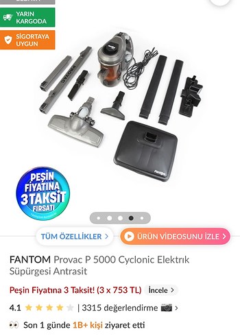 FANTOM Provac P 5000 Cyclonic Elektrik Süpürge Antrasit