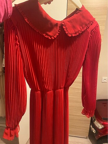 l Beden kırmızı Renk Kırmızı beli kuşaklı uzun elbise