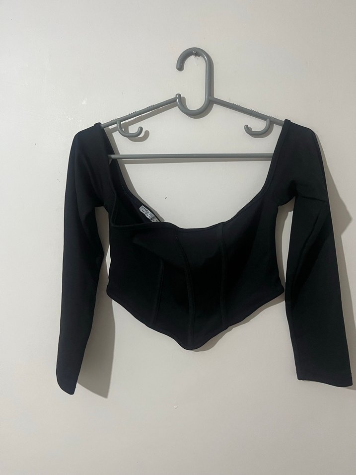 Siyah V Yaka Mini Bluz - Görsel 2