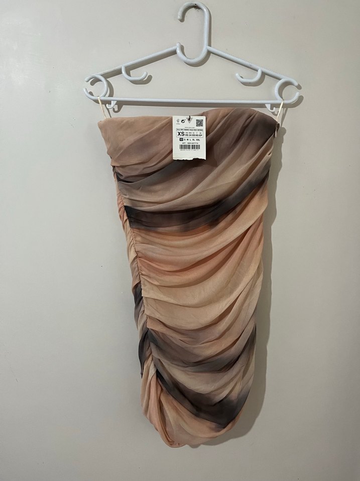 Drapeli Straplez Mini Elbise - Görsel 3