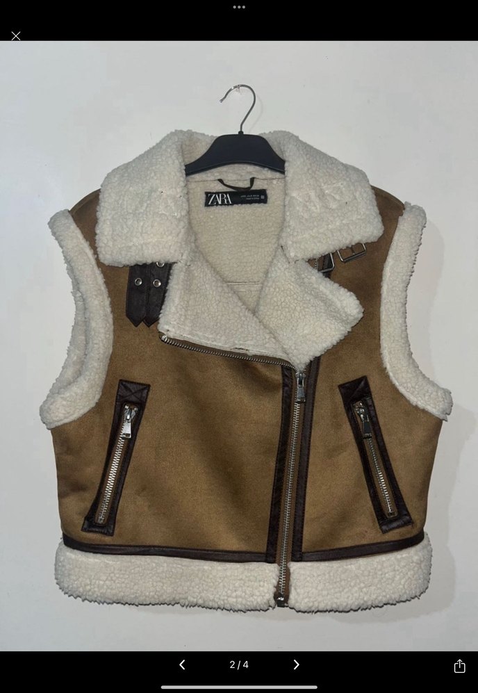 Kürk Detaylı Süet Kolsuz Midi Ceket Zara - Görsel 3