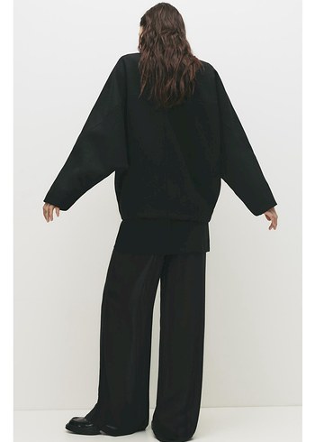 Düğmeli Siyah Yün Kadın Ceket - Görsel 4