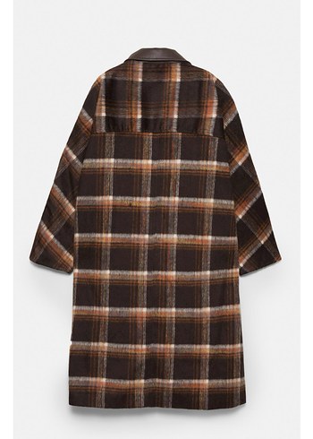 Ekoseli Uzun Kahverengi Kadın Kaban - Görsel 2