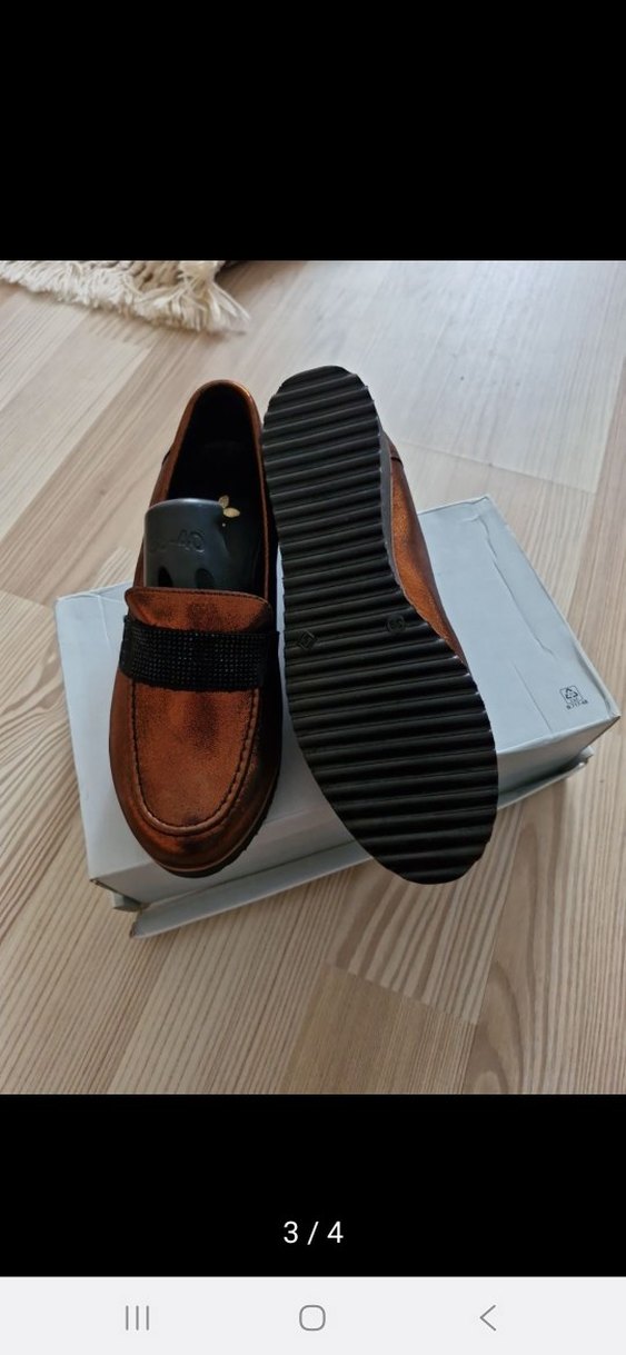 Kahverengi Deri Kadın Loafer Blok Topuklu - Görsel 3