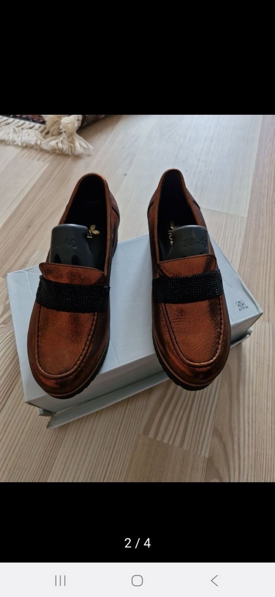 Kahverengi Deri Kadın Loafer Blok Topuklu - Görsel 2