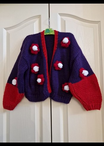 Kadın Mor Kırmızı Örgü Hırka - Görsel 2