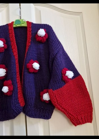 Kadın Mor Kırmızı Örgü Hırka - Görsel 3