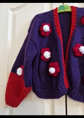 Kadın Mor Kırmızı Örgü Hırka - Görsel 4