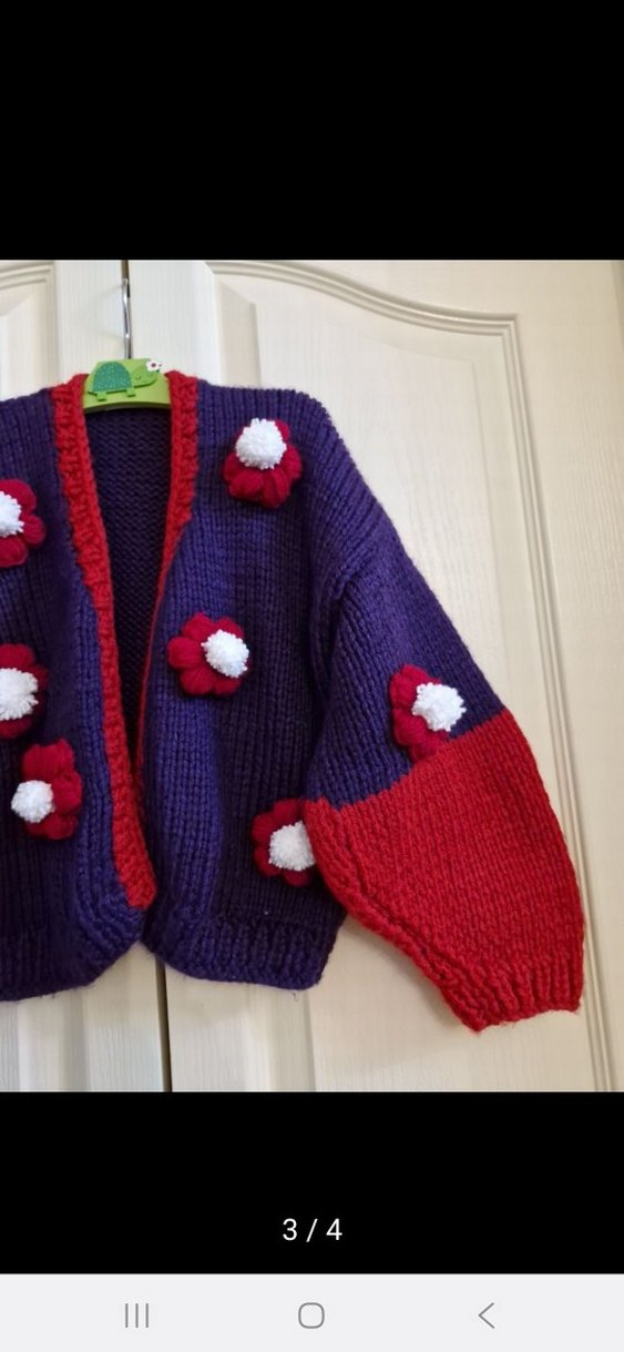 Kadın Mor Kırmızı Örgü Hırka - Görsel 3