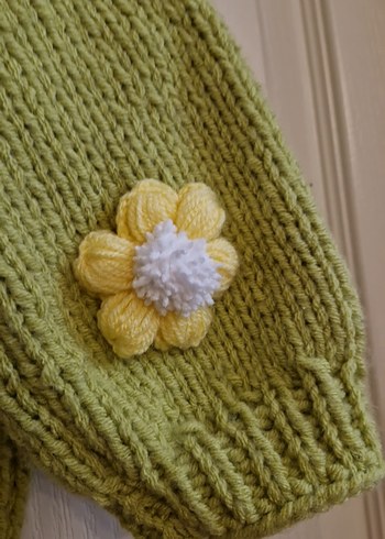 Sarı Çiçekli Örgü Kız Hırka - Görsel 5