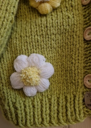 Sarı Çiçekli Örgü Kız Hırka - Görsel 4