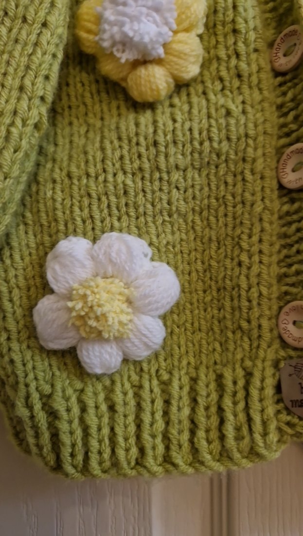 Sarı Çiçekli Örgü Kız Hırka - Görsel 4