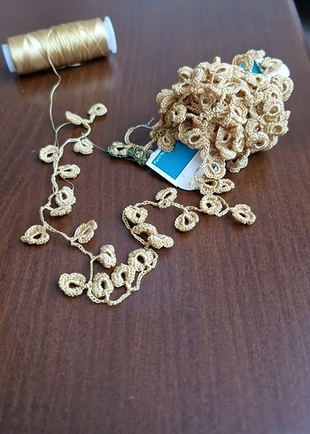 Bohem Stil El Yapımı Altın Rengi Dantel İp