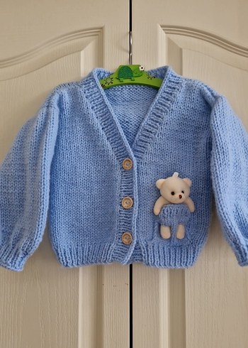 Erkek Bebek Mavi Örgü Hırka - Görsel 3