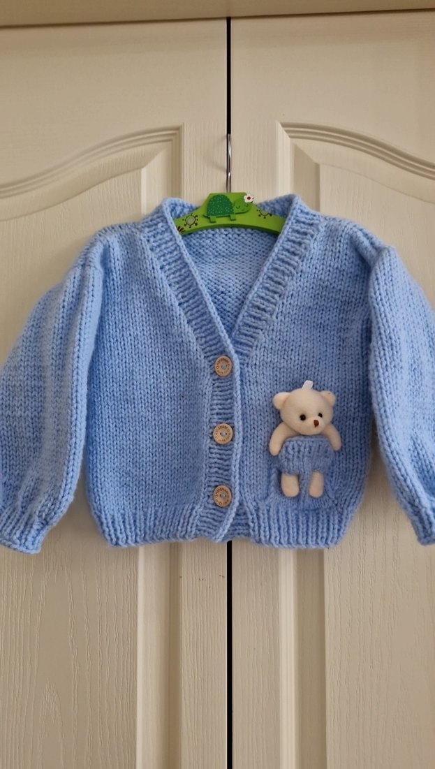 Erkek Bebek Mavi Örgü Hırka - Görsel 3