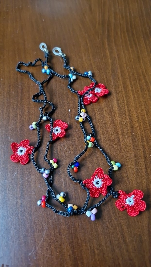 Uzun Renkli Boncuklu Bohem Çiçek gözlük aksesuarı - Görsel 2