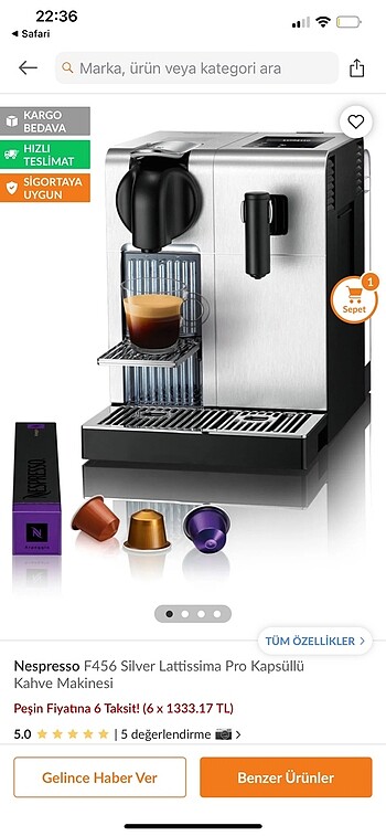 Nespresso Lattissima Pro F456 kapsül hediyeli