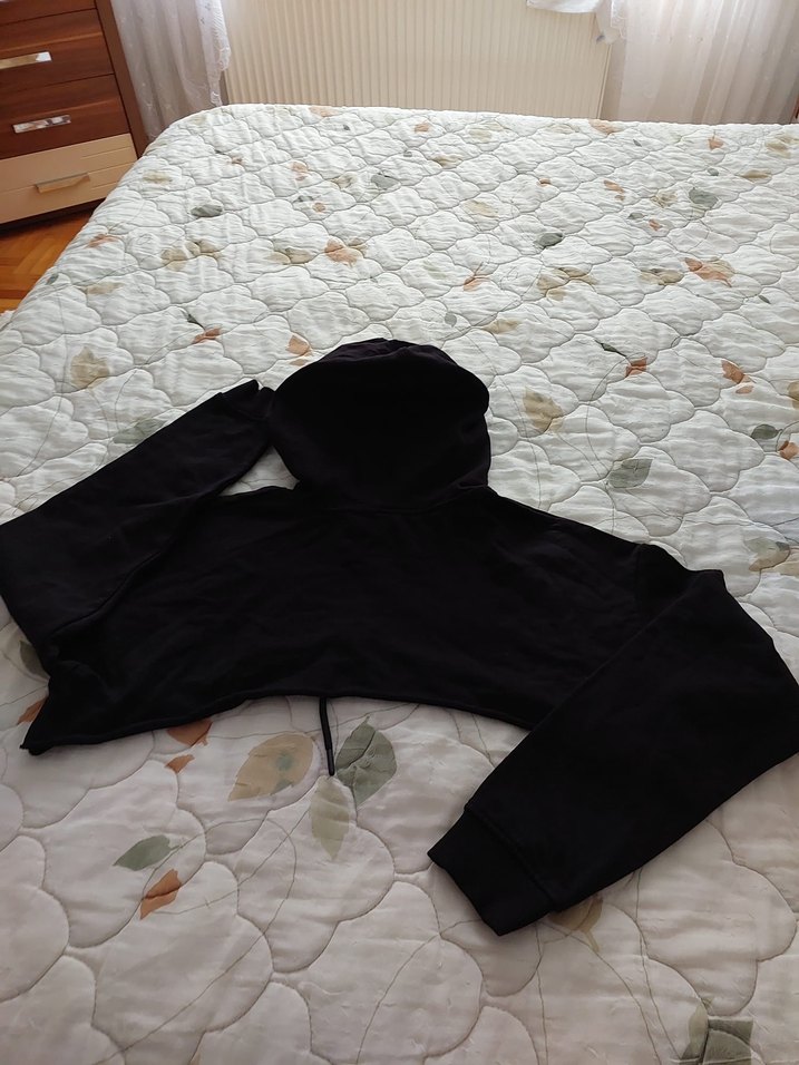 Kadın Siyah Kapüşonlu İnce Sweatshirt - Görsel 2