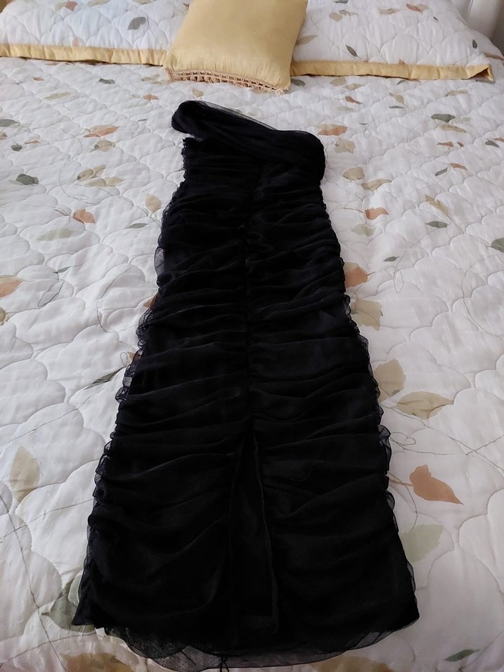 Siyah Drapeli Uzun Straplez Kadın Abiye Elbise - Görsel 2