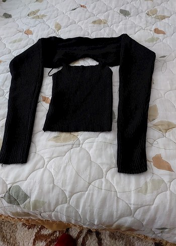 Siyah Kadın Boğazlı Fitilli Triko Kazak - Görsel 2