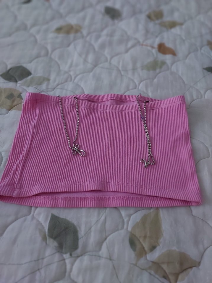 Pembe İnce Askılı Crop Top - Görsel 2