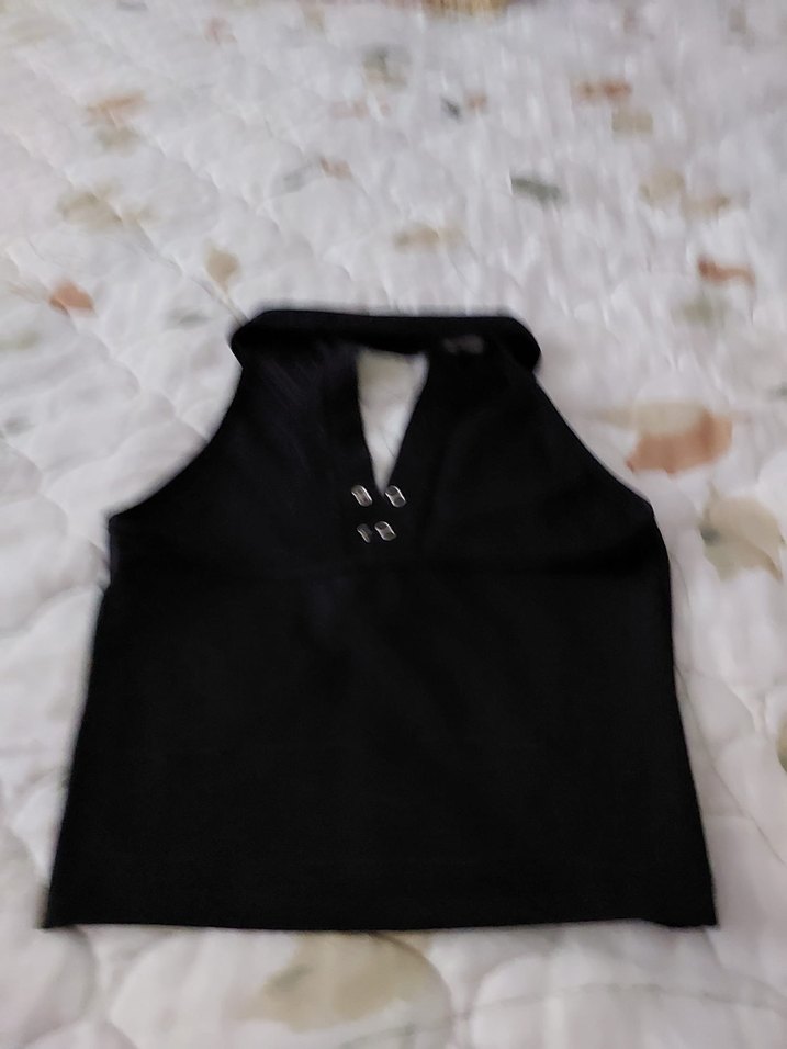 Düğmeli Siyah Kadın Kolsuz crop - Görsel 2