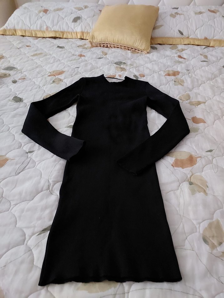 Siyah Uzun Kollu Kadın Triko Elbise - Görsel 2