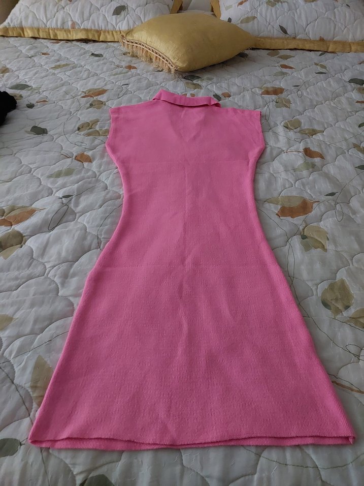 Pembe V Yakalı Triko Uzun Elbise - Görsel 2