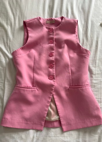 Düğmeli Pembe Kadın Yelek