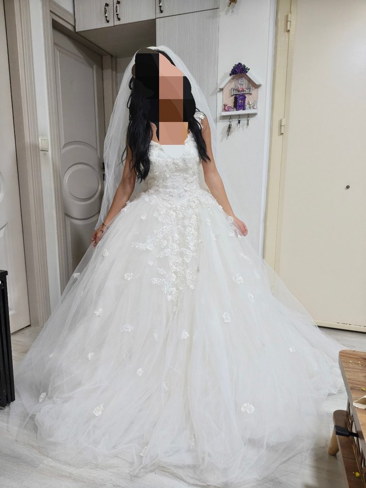 Askılı Beyaz A Kesim Uzun Gelinlik - Görsel 2