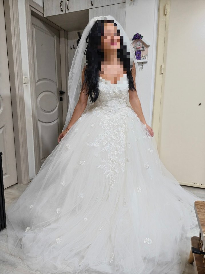 Askılı Beyaz A Kesim Uzun Gelinlik - Görsel 3