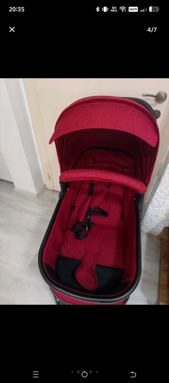 Koyu Kırmızı Bebek Arabası ve Oto Koltuğu - Görsel 5