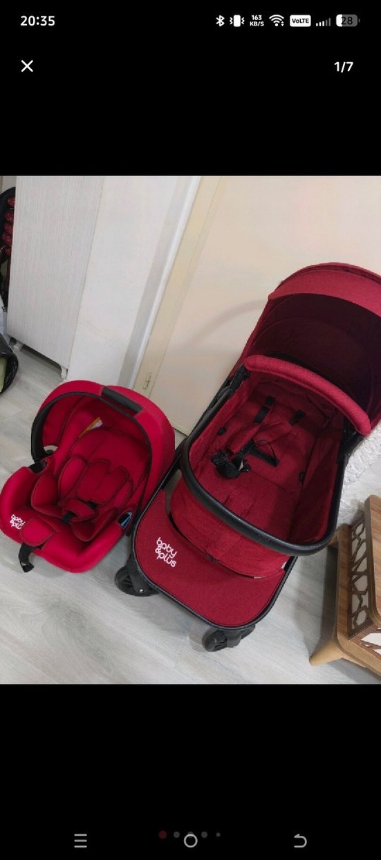Koyu Kırmızı Bebek Arabası ve Oto Koltuğu - Görsel 2