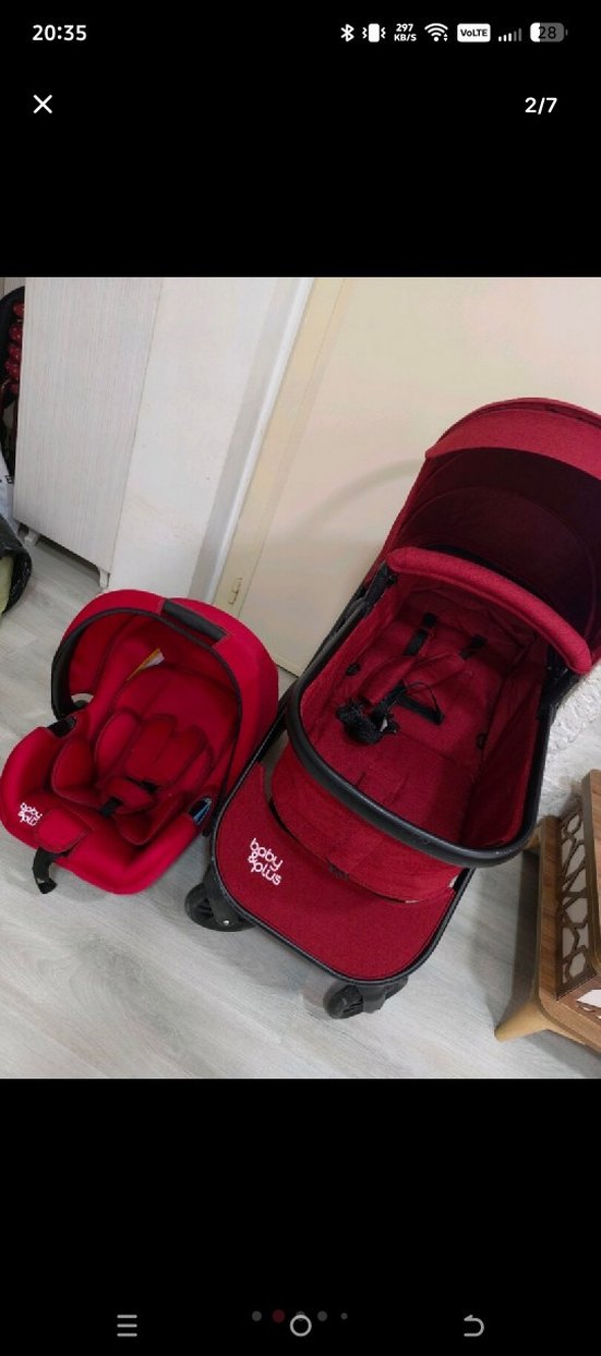 Koyu Kırmızı Bebek Arabası ve Oto Koltuğu - Görsel 3