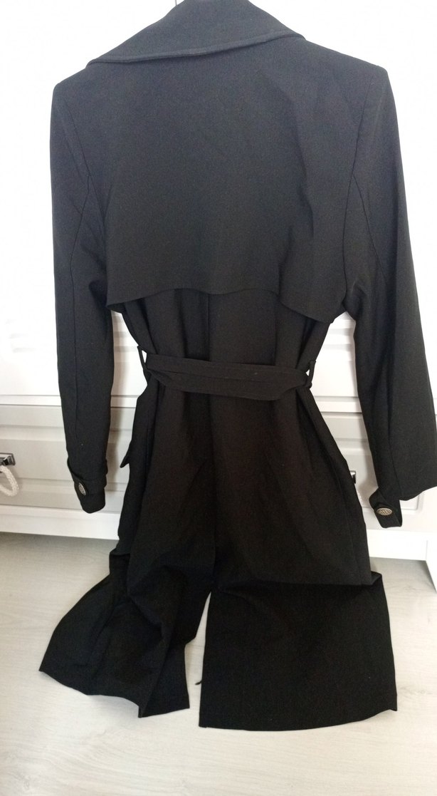 Kadın Siyah Uzun Trenchcoat - Görsel 4