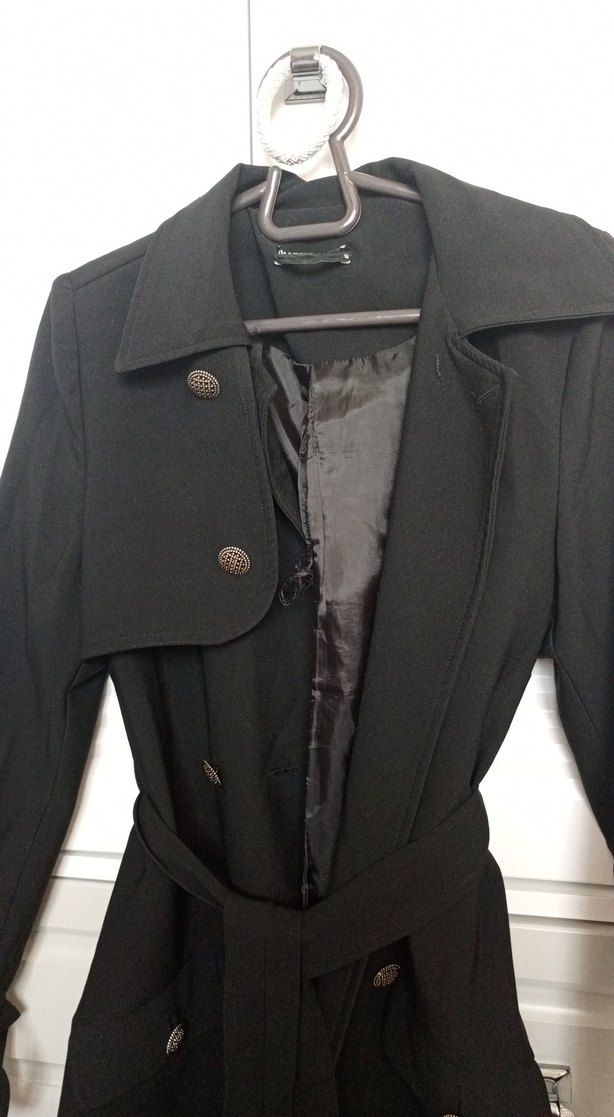 Kadın Siyah Uzun Trenchcoat - Görsel 2